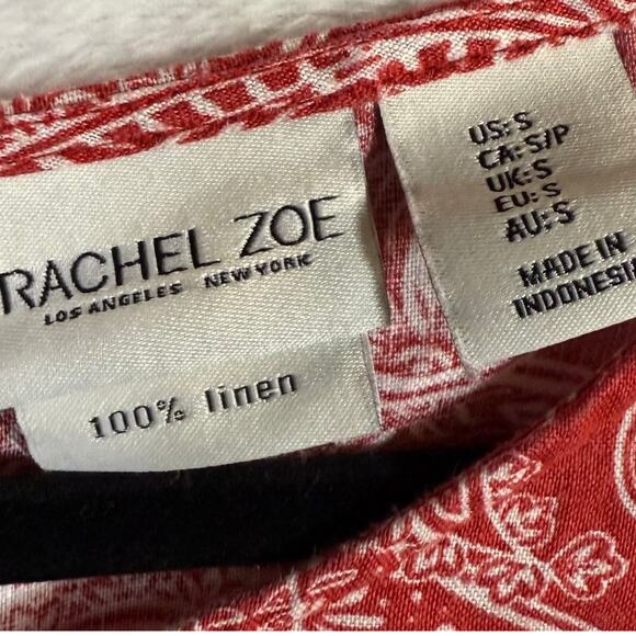 Rachel Zoe S Linen Mini Shift Dress Red Paisley Print Spring Lightweight Comfort - Picture 4 of 8